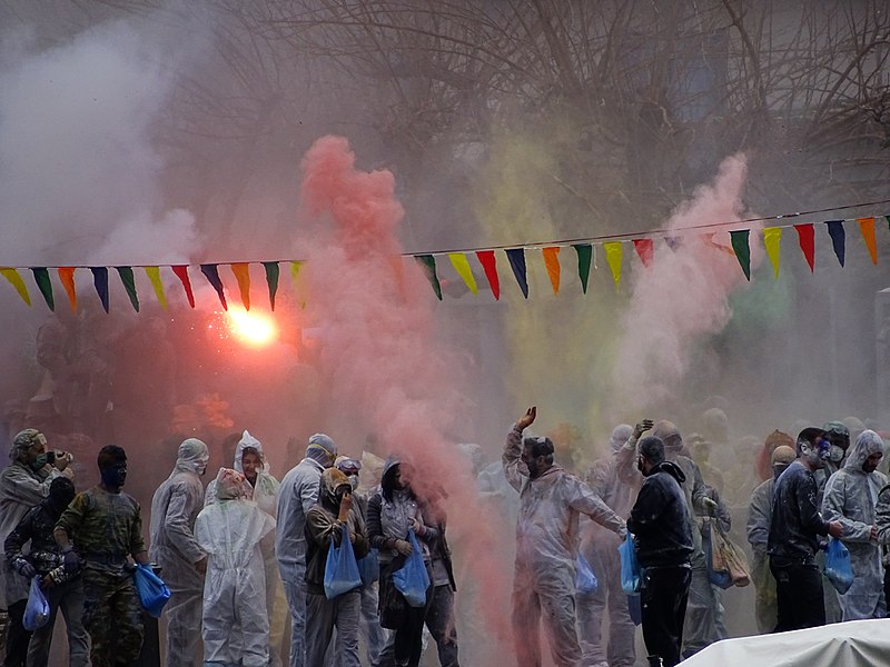 Flour war festival in Galaxidi