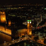 Westminster and Big Ben at night seen from London Eye
