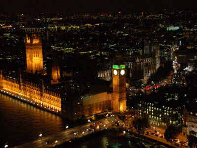 Westminster and Big Ben at night seen from London Eye