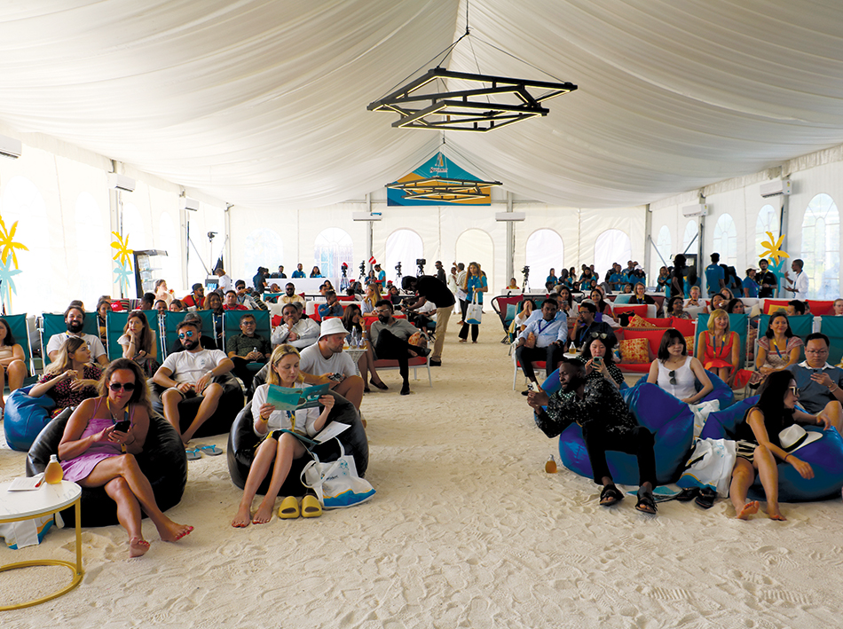 he Storytellers’ Conference was organised in a unique format, which involved having a main half-day session on a beach, with a laid-back, yet thought-provoking atmosphere, styled under Maldives’ concept of redefining MICE (Photo: India Outbound/Varsha Singh)