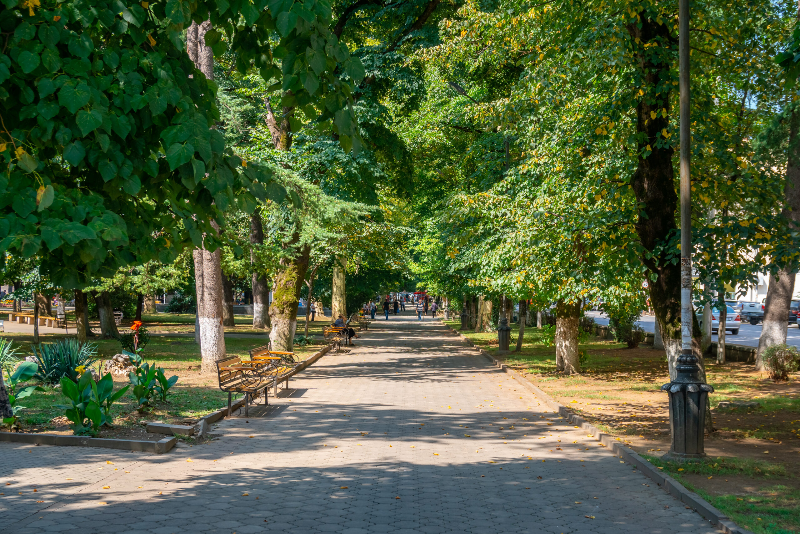  Kutaisi Central Park is dotted with shaded benches 
