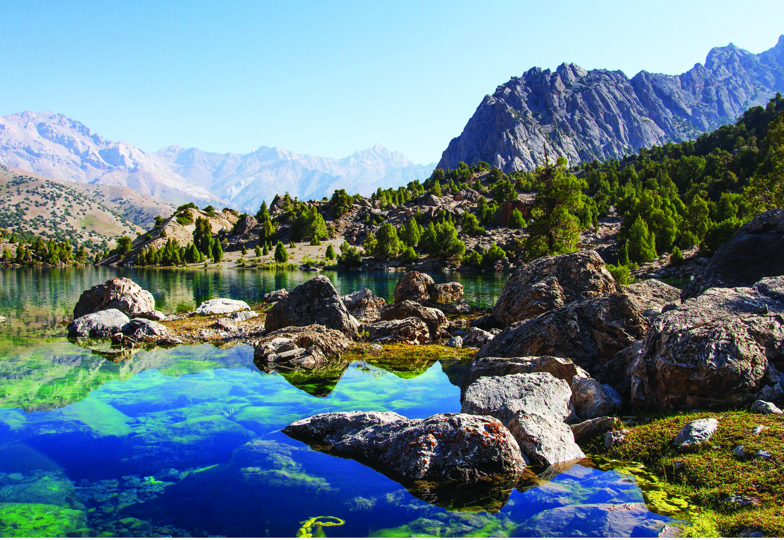 Alauddin Lake in Fann Mountains, Tajikistan reflects the pure nature in the country